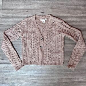 Happily Grey Women's Tan Cable Knit V-Neck Long Sleeve Cardigan‎ Sweater Size XS